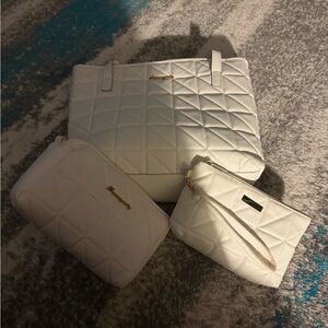 Quilted White Tote and Pouch Set by (Unknown)